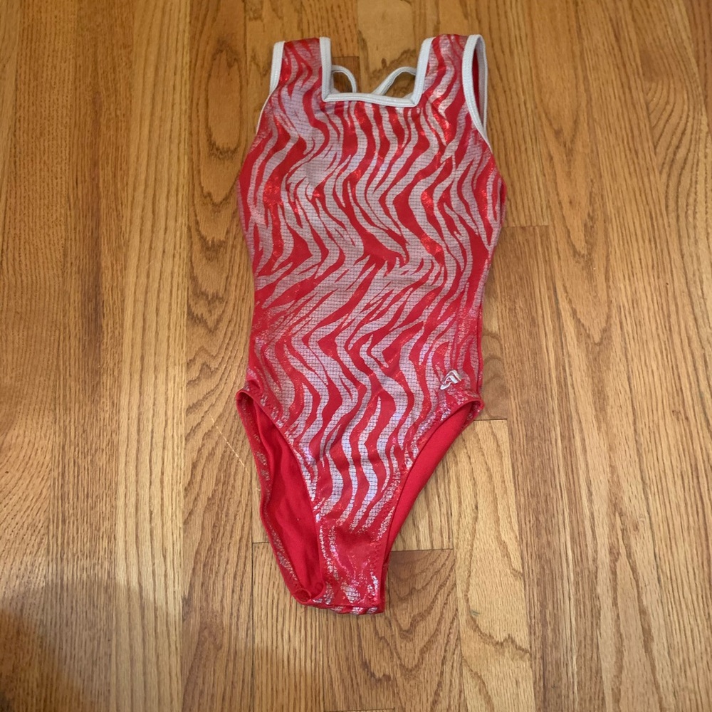 Red and White Zebra-Print Gymnastics Leotard